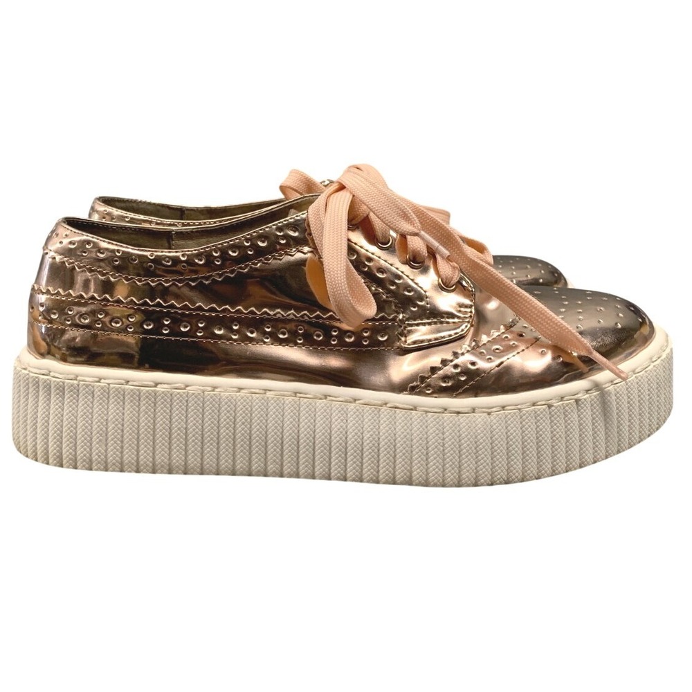 Shellys London Platform Oxford Shoes Womens 8.5 Rose Gold Metallic Creepers